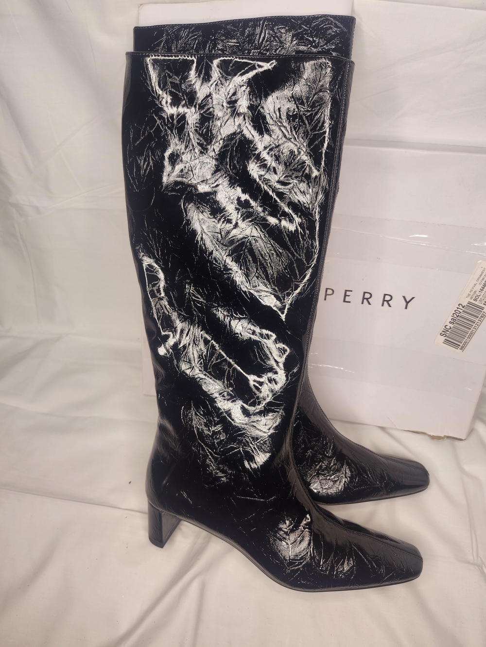 Katy Perry Collections Black and White Textured Patent Knee Boots
